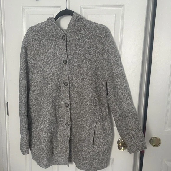 J.JILL Hooded Heather Gray Women's Sweater - Picture 6 of 12